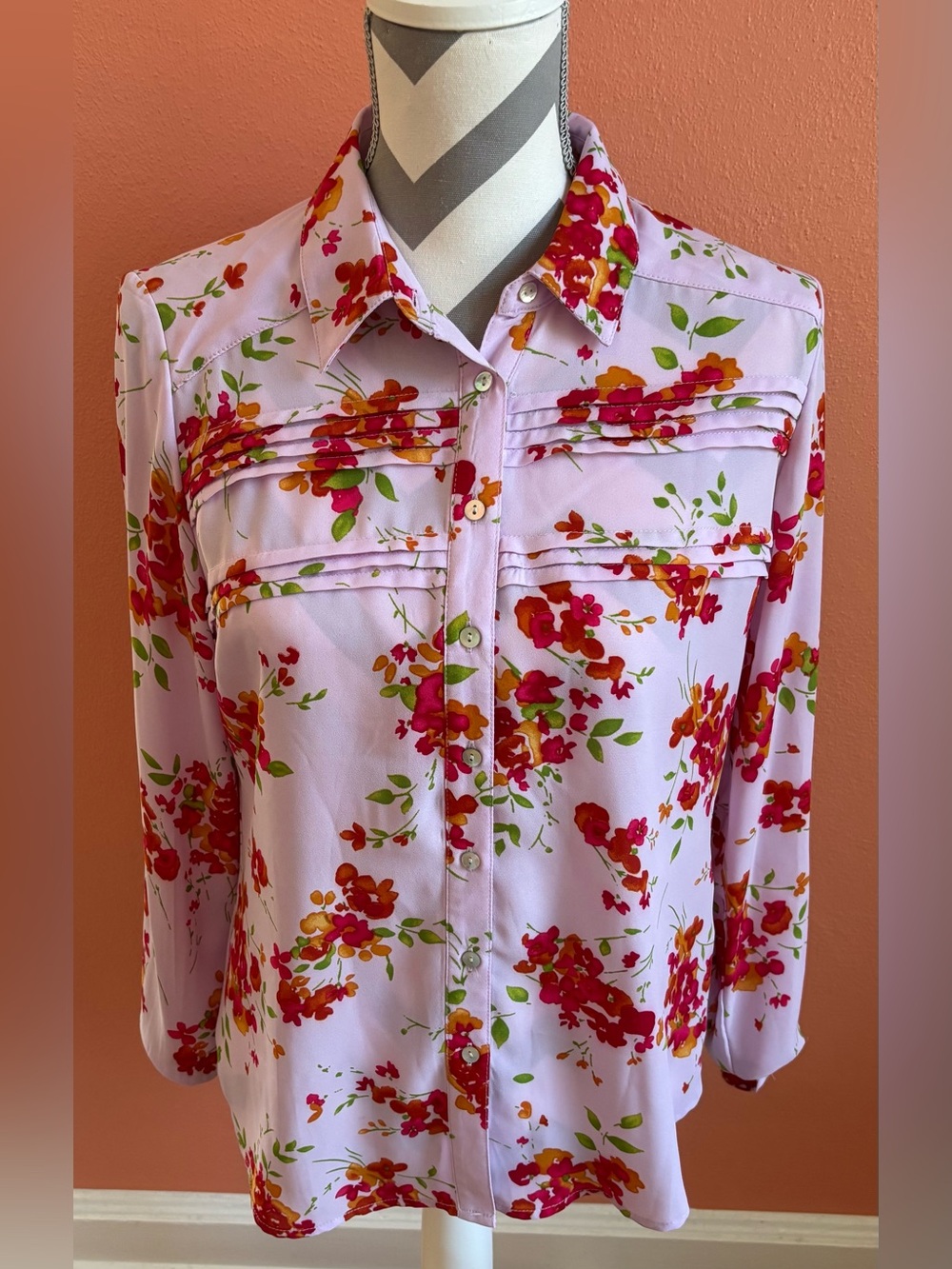 Nanette Lepore Pink and Orange Floral Button-Up Top